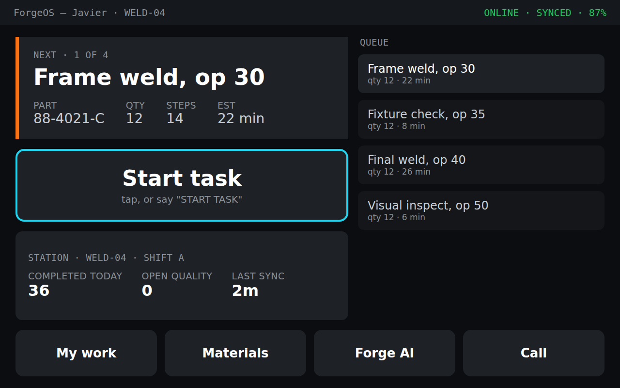 ForgeOS tablet, task queued state